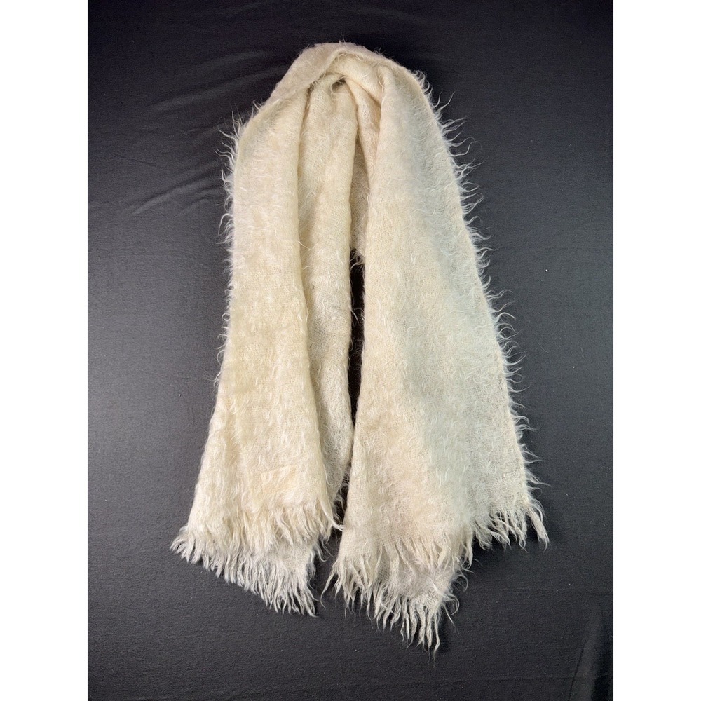 Highland Home Industries Handwoven Mohair Scarf Scotland Made Fringed Edge 71x22